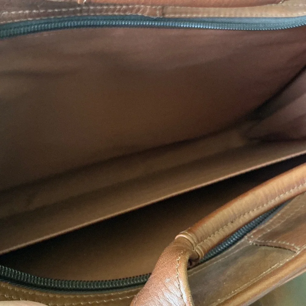 USL Vintage Leather Briefcase Messenger Bag Cognac Brown Multi Pocket Laptop Bag